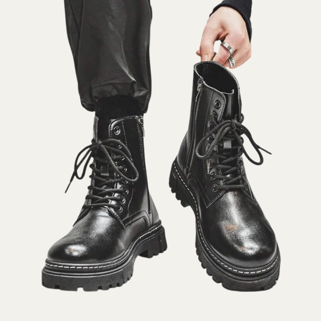 Men’s Rugged Lace Up Platform Ankle Boots with Side Zip