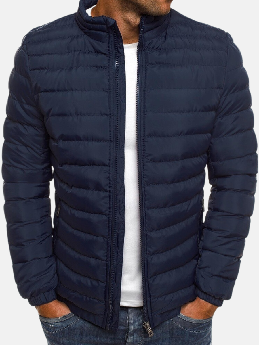 Warm Men's Padded Zip Jacket with Collar and Cuffs