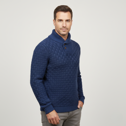 Men’s Textured Basketweave Shawl Collar Knit Sweater