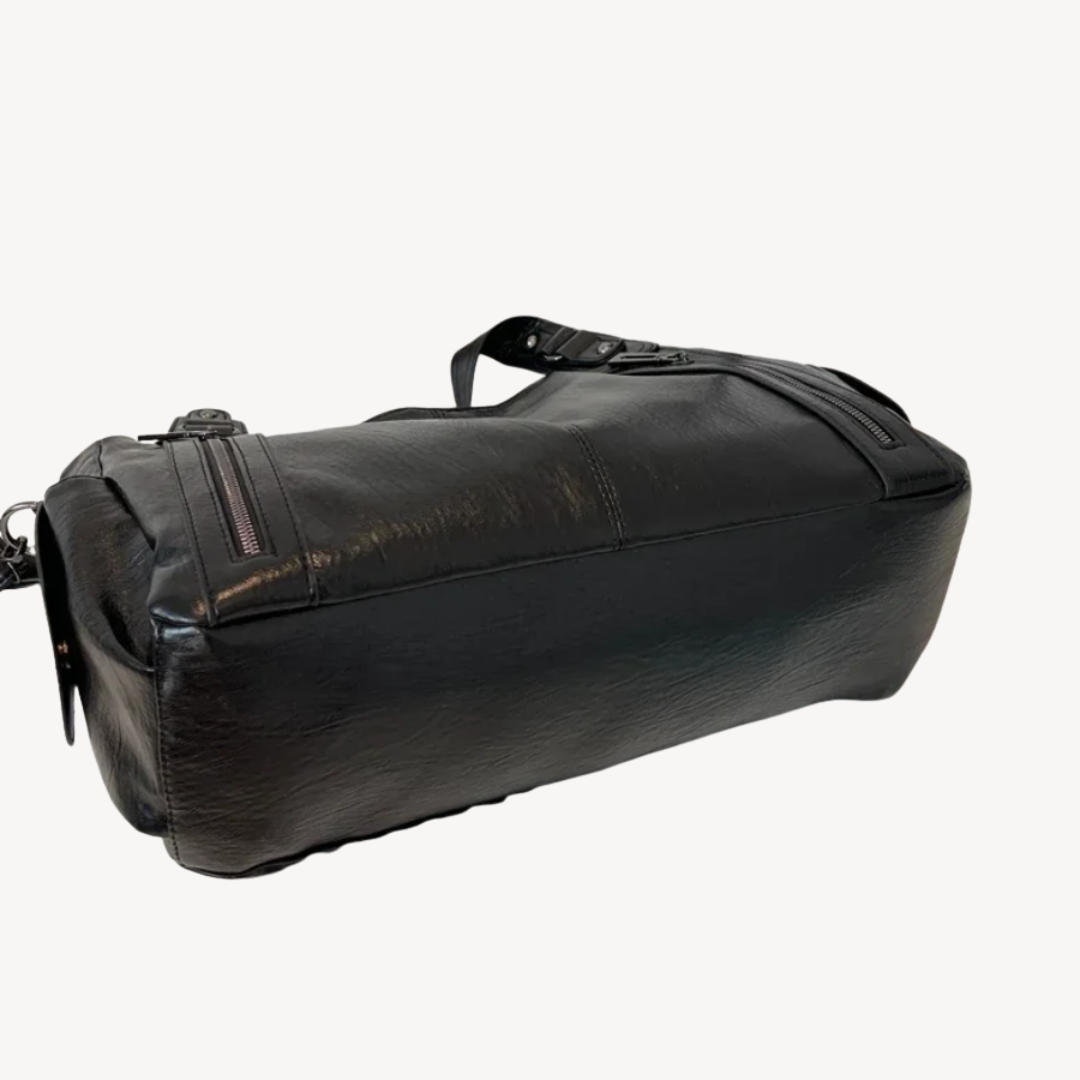 Women's Zippered Shoulder Bag Leather Tote Bag
