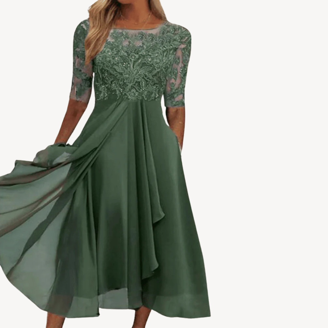 Women's Lace Chiffon Midi Dress