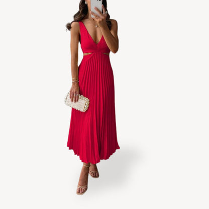 Women's Pleated Cutout Midi Dress