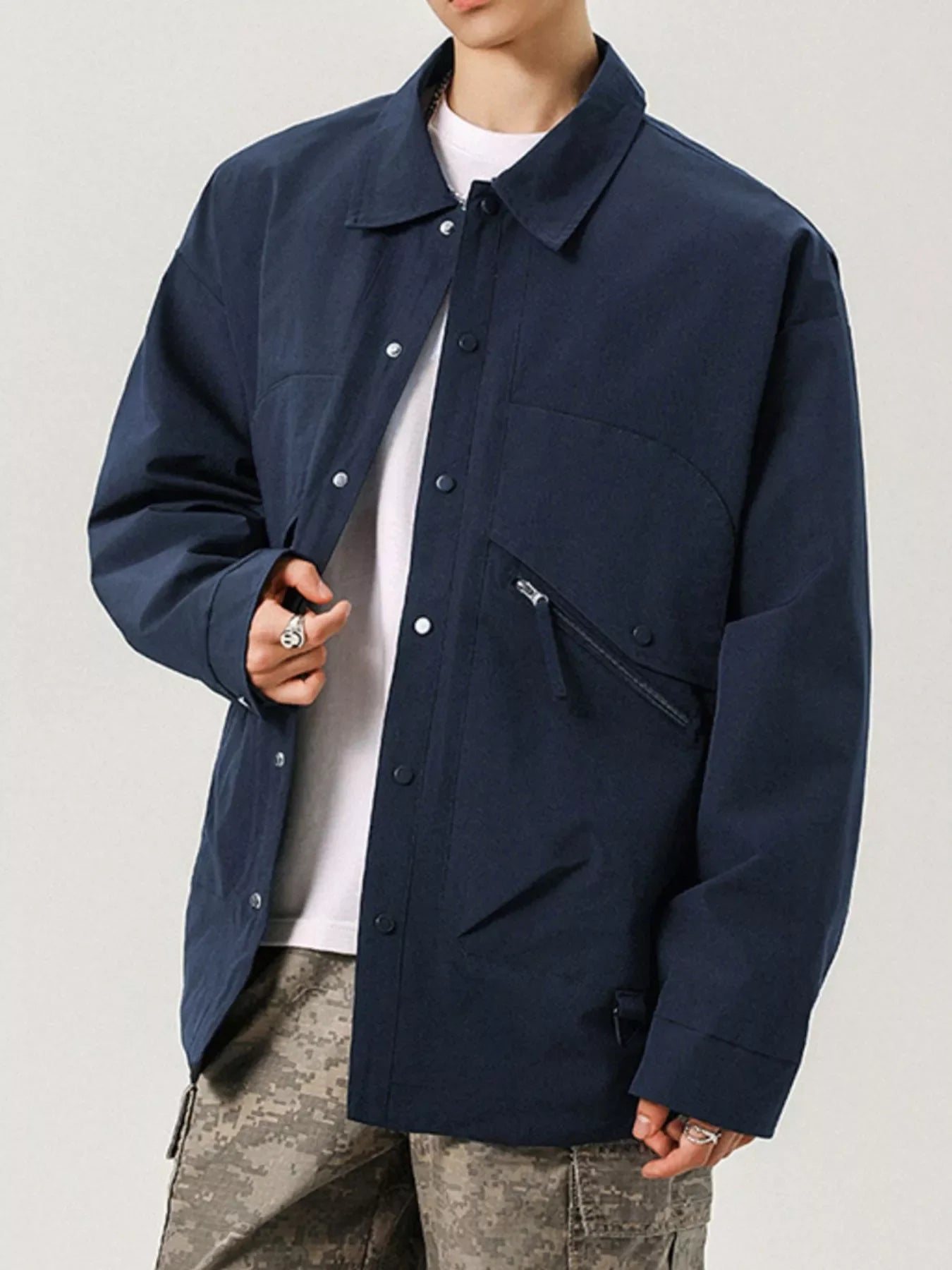 Relaxed Fit Men's Casual Snap Jacket