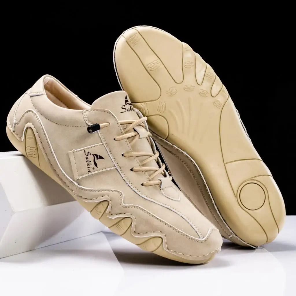 Men’s Lace-Up Casual Shoes with Contrast Stitching and Curved Sole