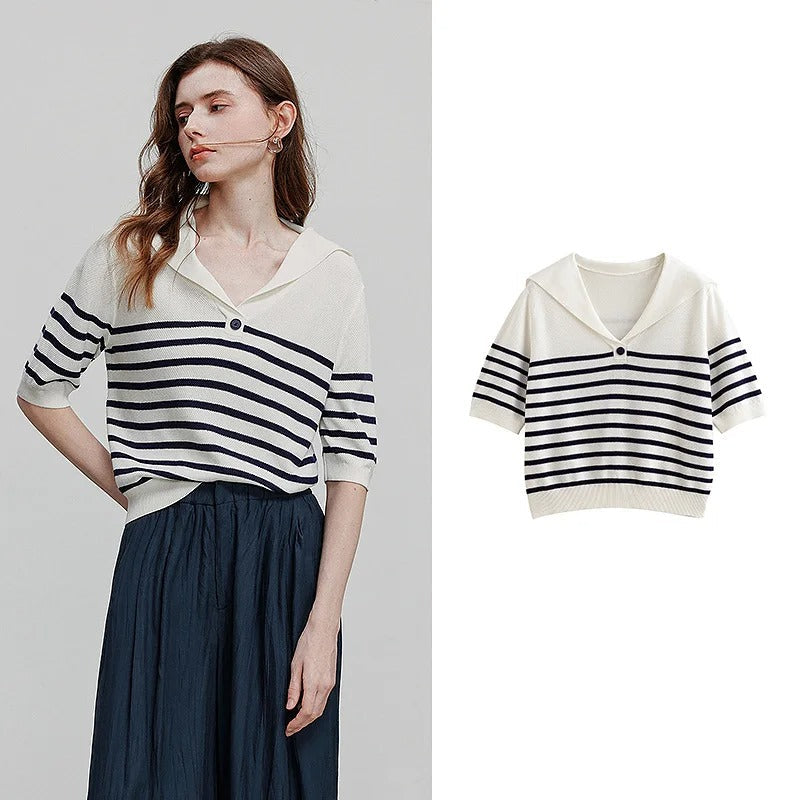 Classic Striped Crew Neck Sweater Top
