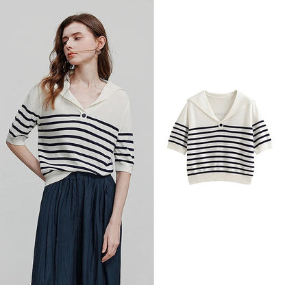 Classic Striped Crew Neck Sweater Top