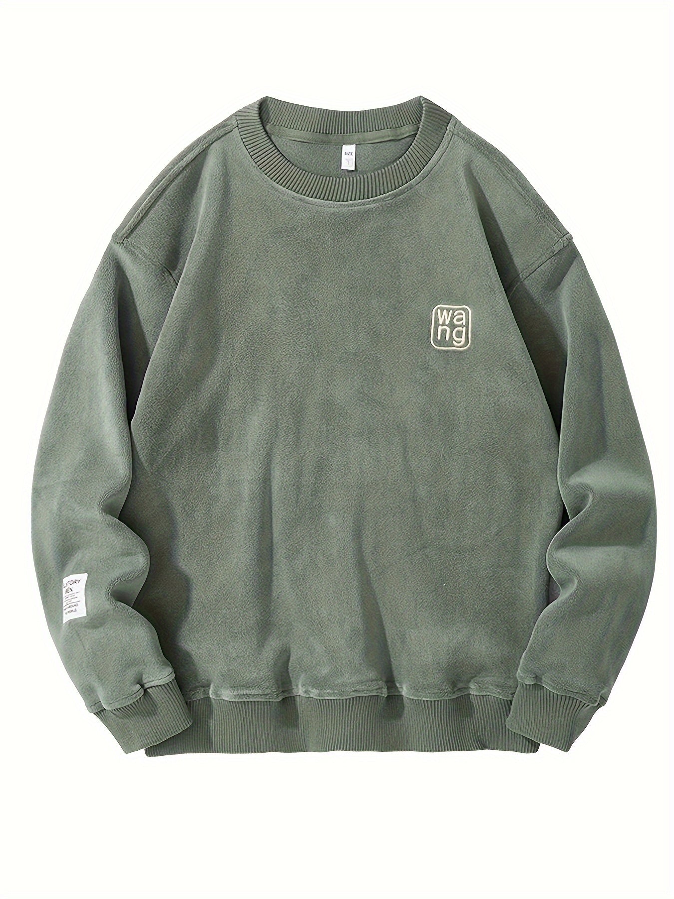 Warm Crew Neck Embroidered Sweatshirt for Men