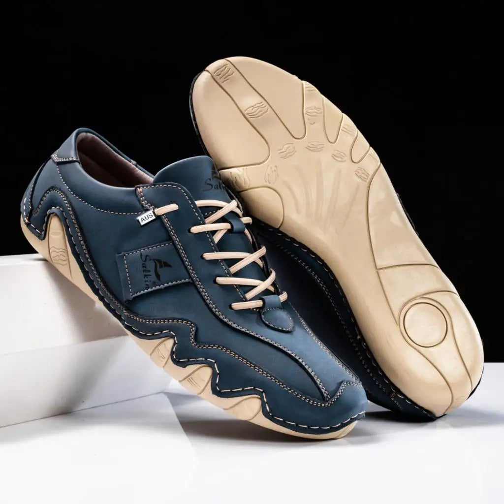 Men’s Lace-Up Casual Shoes with Contrast Stitching and Curved Sole
