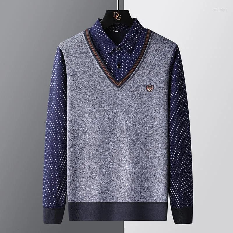 Warm Classic Fit Polo Sweater for Men