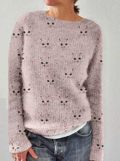 Soft Women's Cat Face Warm Winter Sweater - BritishElegance