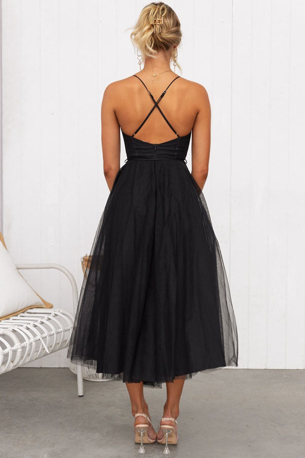 Lunette – Elegant Tulle Corset Midi Dress