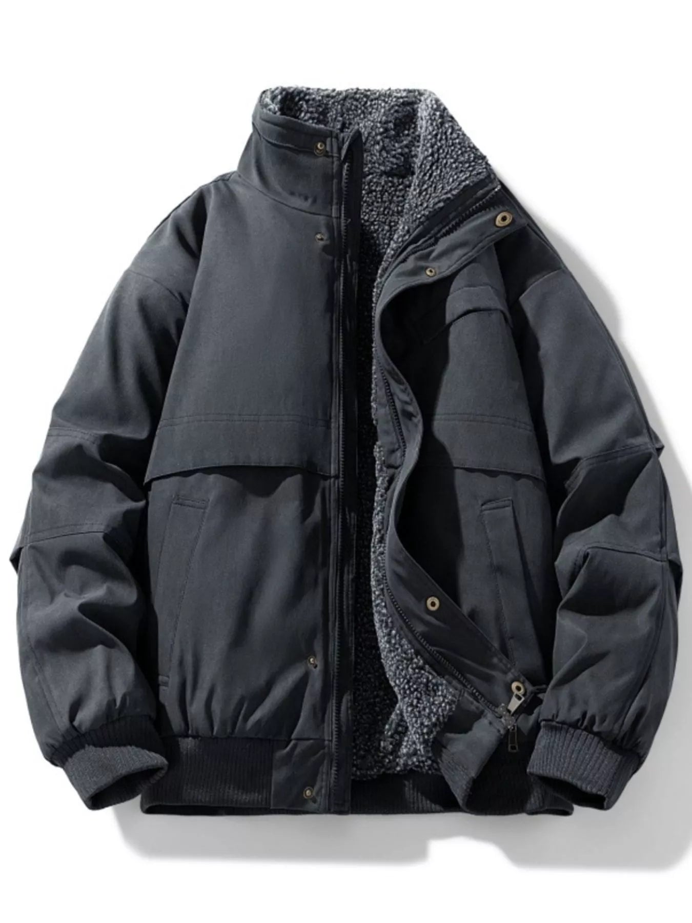 Men's Large Sherpa Fleece Bomber Coat - BritishElegance