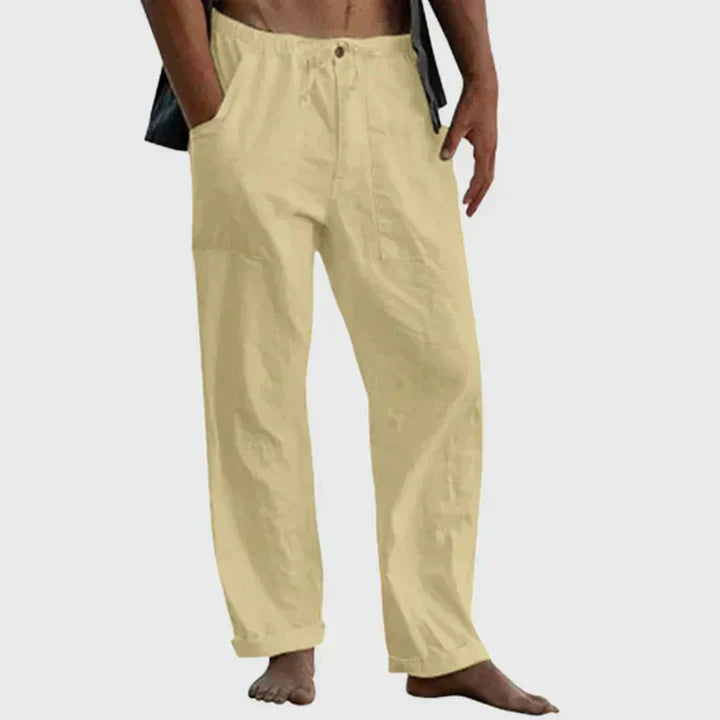 Drawstring linen casual trousers