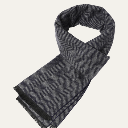 Men’s Herringbone Textured Scarf with Fringed Edges