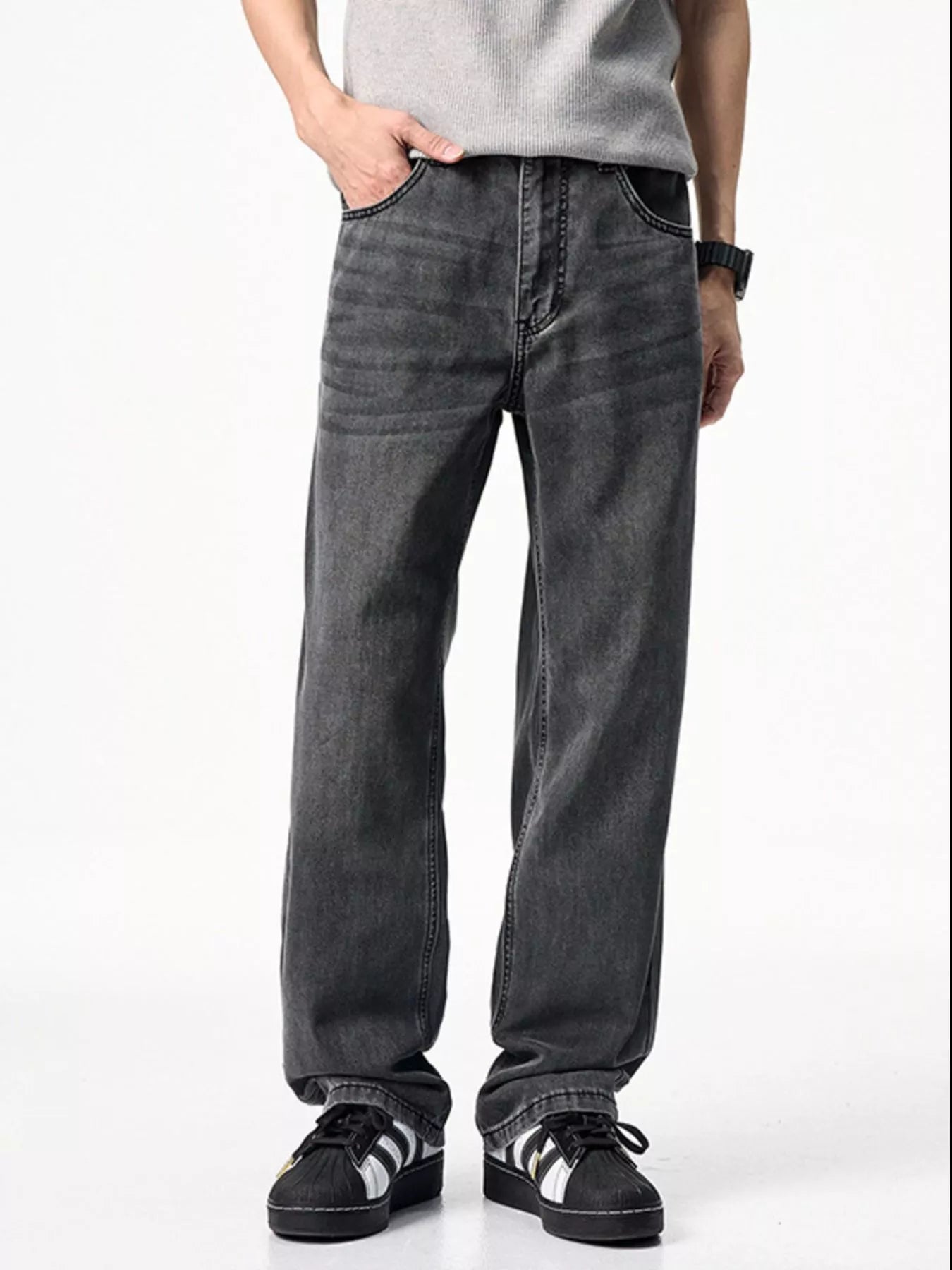 Comfortable Fit Straight Leg Blue Jeans