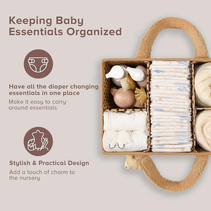 Baby Nappy Caddy Organizer – Plush Sherpa Storage Basket with Compartments – Elvoria