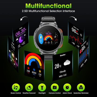 Military Smart Watch for Men with 1.85' HD Screen and Flashlight