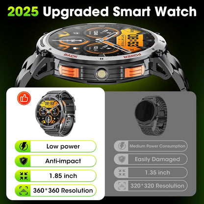 Military Smart Watch for Men with 1.85' HD Screen and Flashlight
