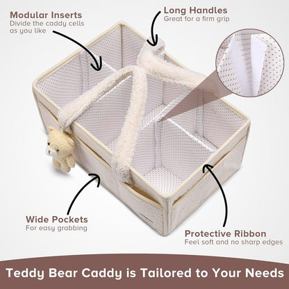 Baby Nappy Caddy Organizer – Plush Sherpa Storage Basket with Compartments – Elvoria