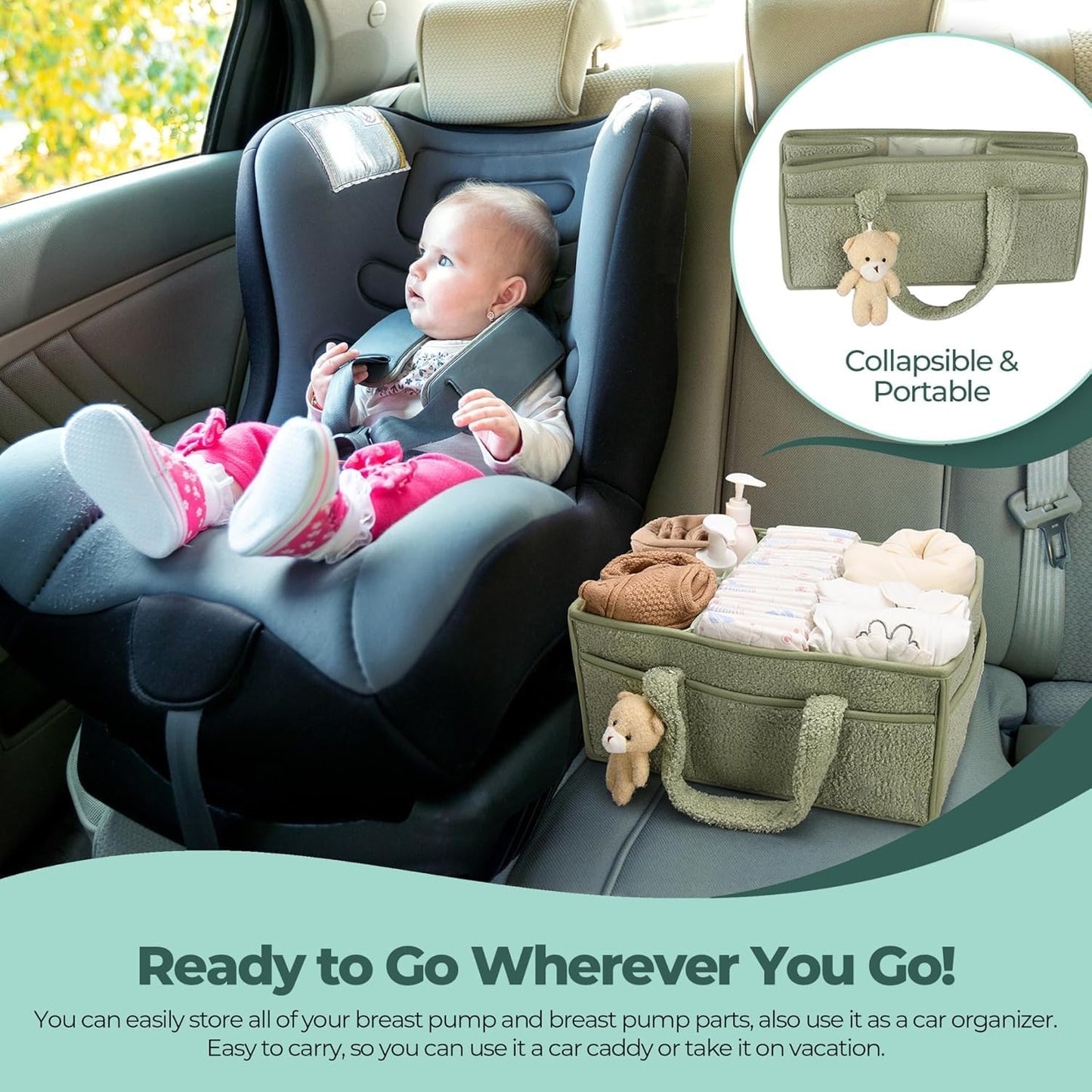 Baby Nappy Caddy Organizer – Plush Sherpa Storage Basket with Compartments – Elvoria