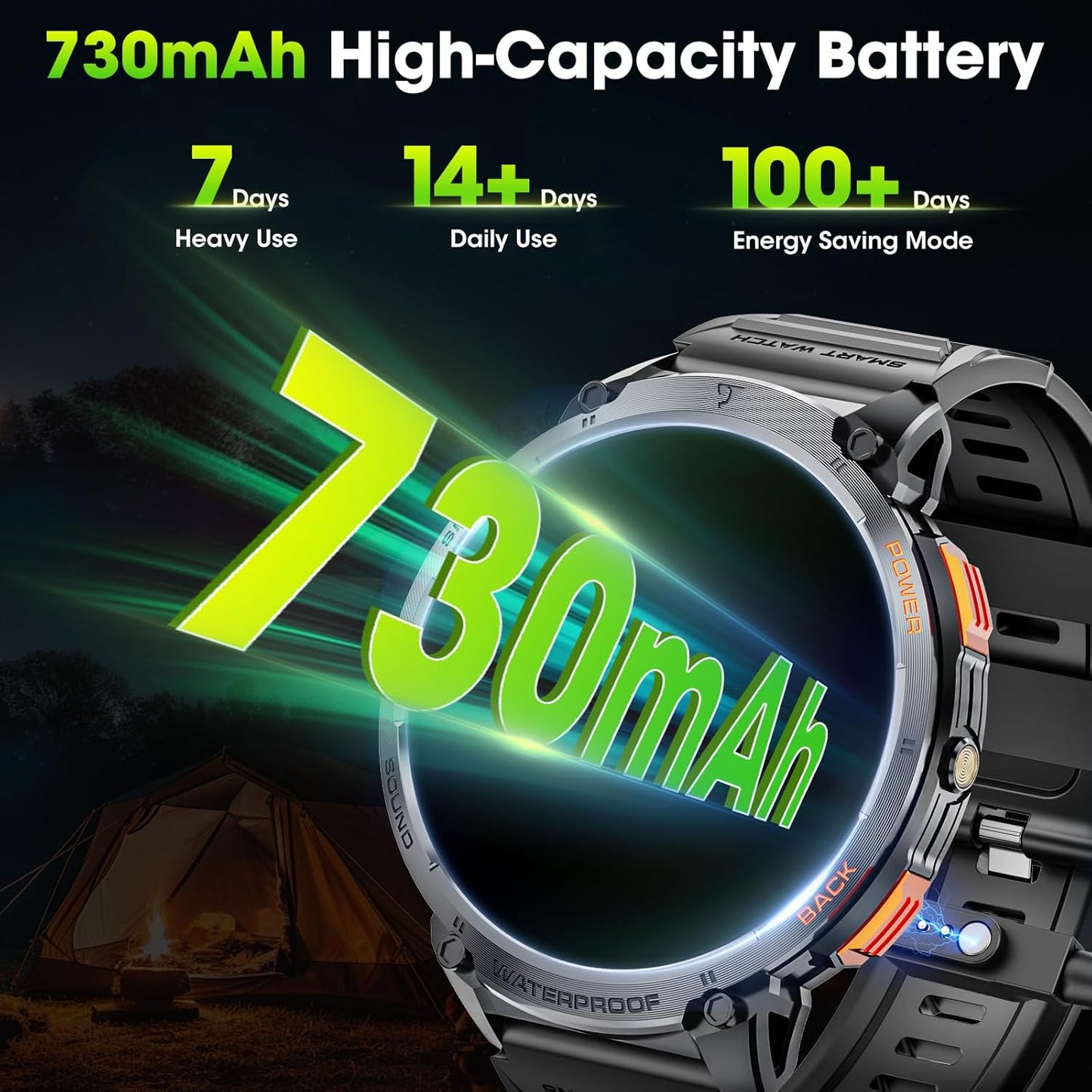 Military Smart Watch for Men with 1.85' HD Screen and Flashlight