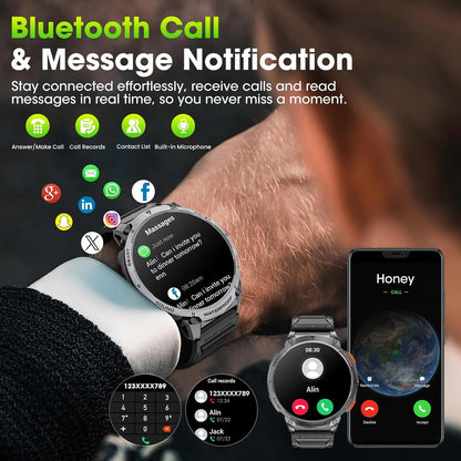Military Smart Watch for Men with 1.85' HD Screen and Flashlight