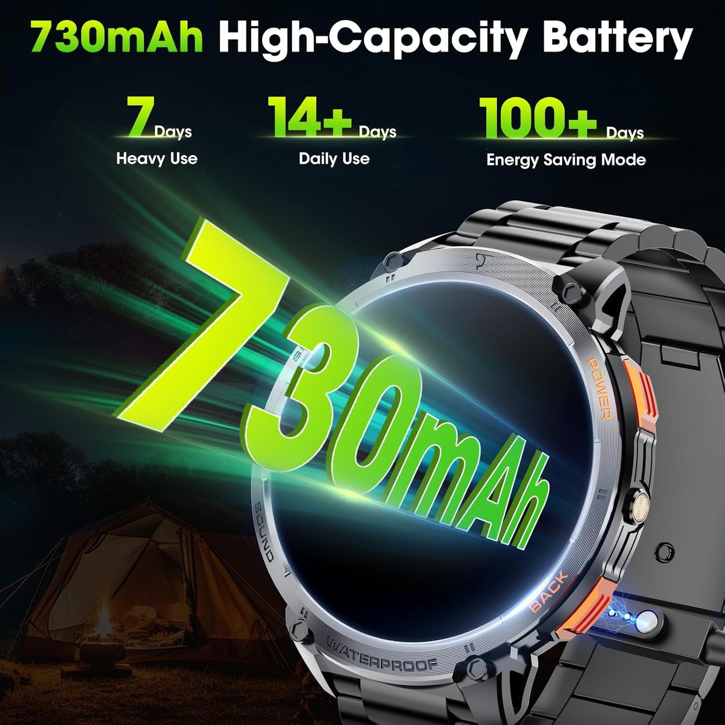 Military Smart Watch for Men with 1.85' HD Screen and Flashlight