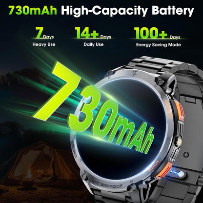 Military Smart Watch for Men with 1.85' HD Screen and Flashlight