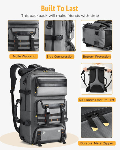 50L Flight-Ready Convertible Travel Backpack with Shoe Compartment & USB Port
