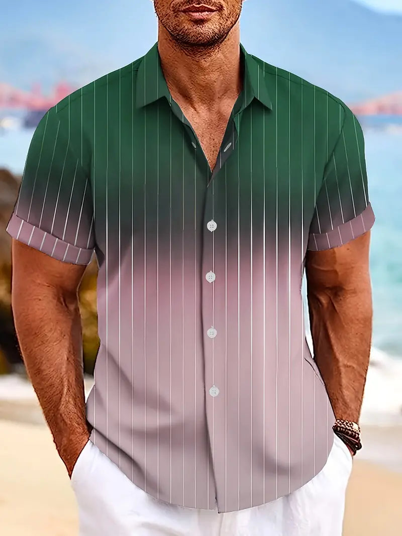 Men's Christopher Gradient Stripe Button-Down Shirt (Short Sleeve) for Spring & Summer