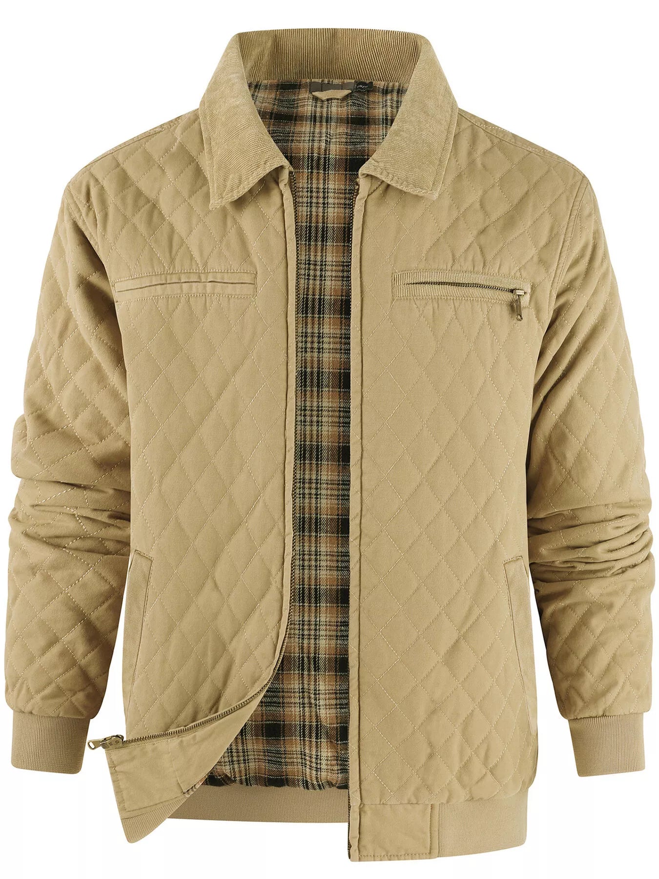 Warm Plaid Lined Men's Quilted Jacket