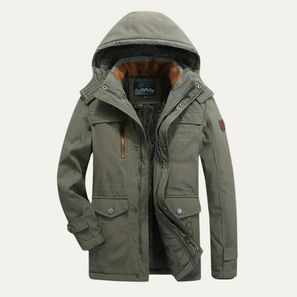 Men’s Rugged Insulated Outdoor Parka with Removable Hood