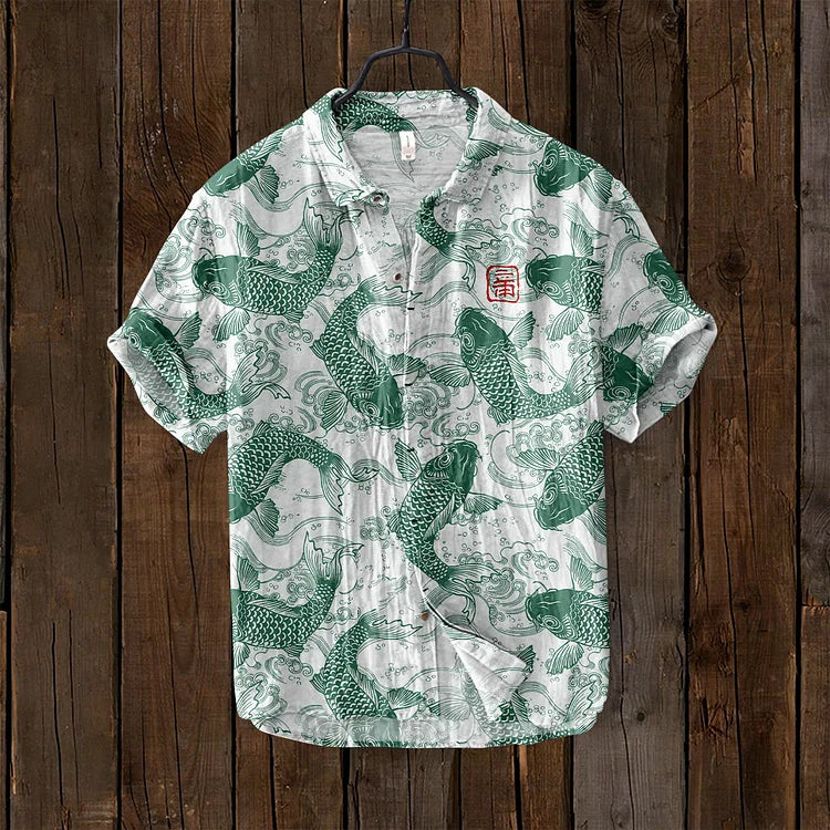 Japanese-inspired Osamu vintage fish linen shirt