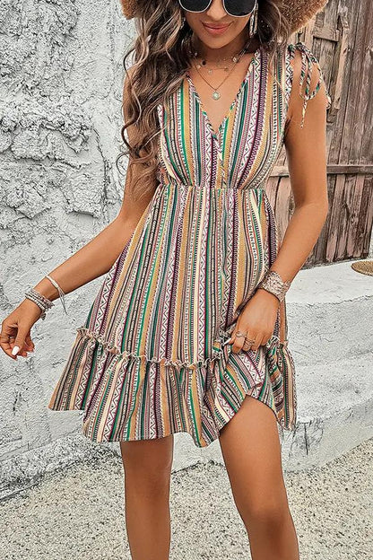 Bohemia Print V Neck Casual Dress