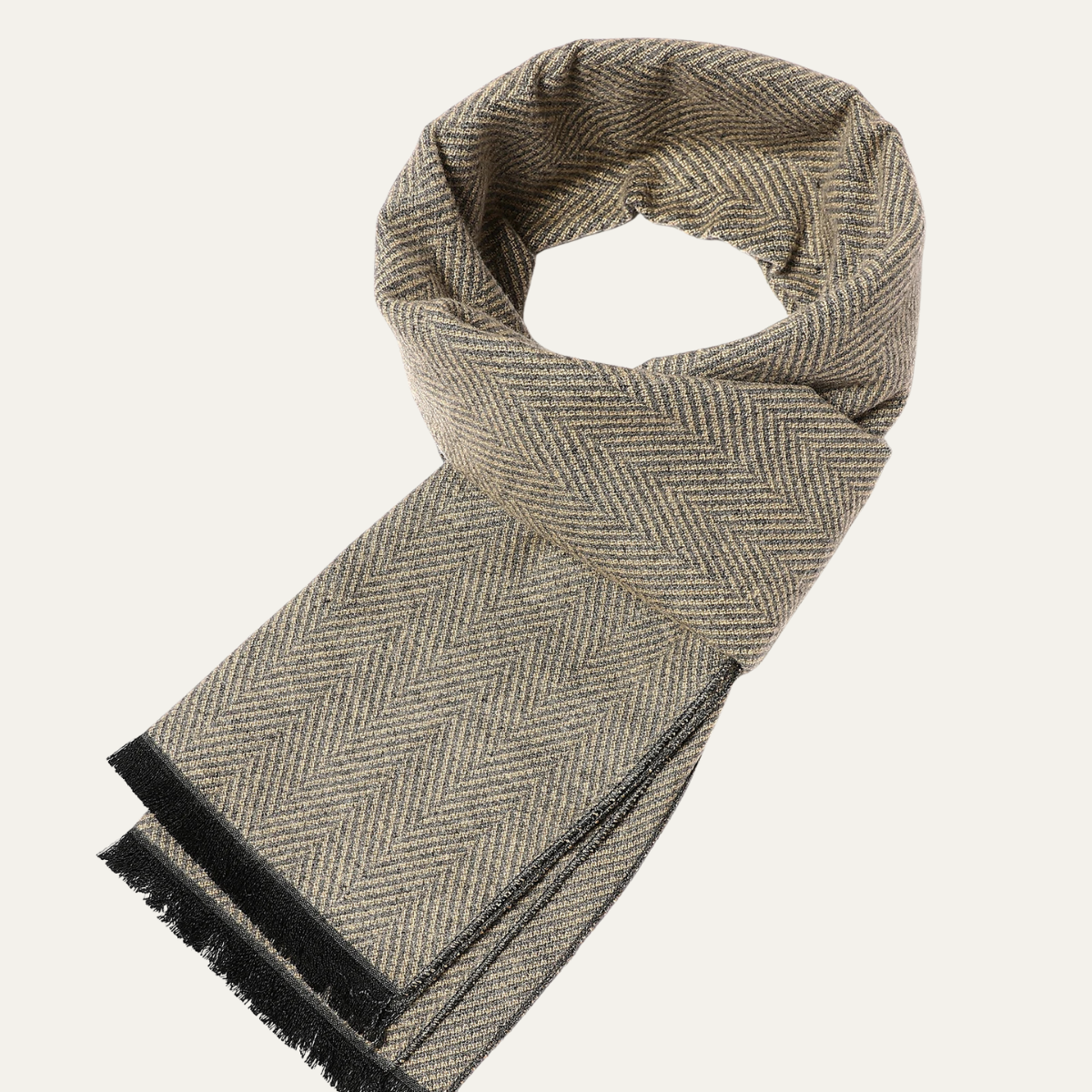 Men’s Herringbone Textured Scarf with Fringed Edges