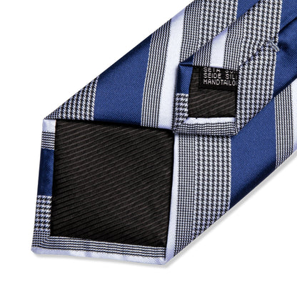 Royal Blue and Gray Striped Tie, Pocket Square and Cufflinks