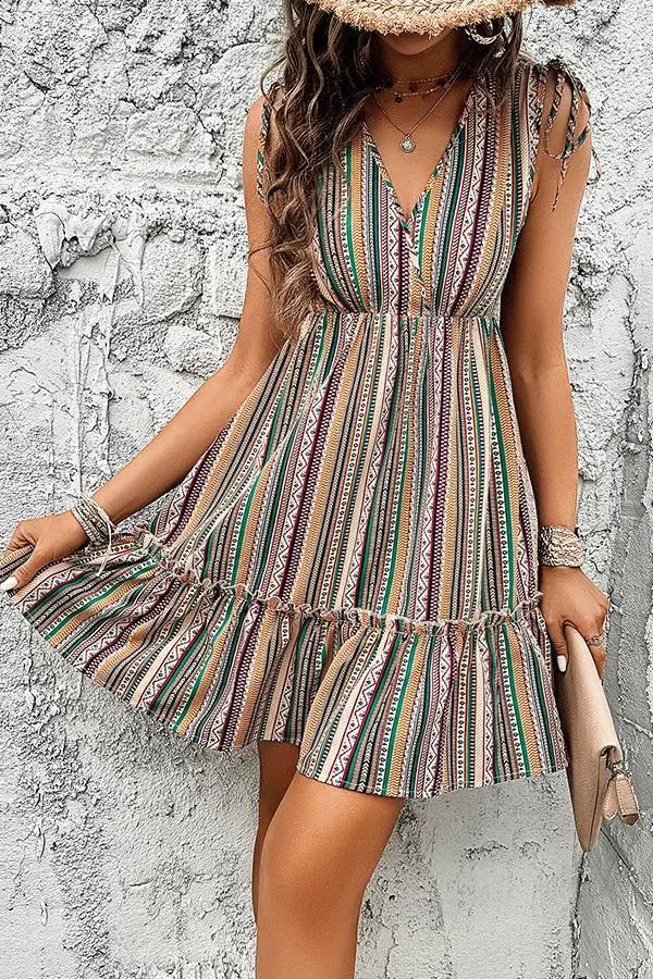 Bohemia Print V Neck Casual Dress