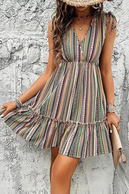 Bohemia Print V Neck Casual Dress