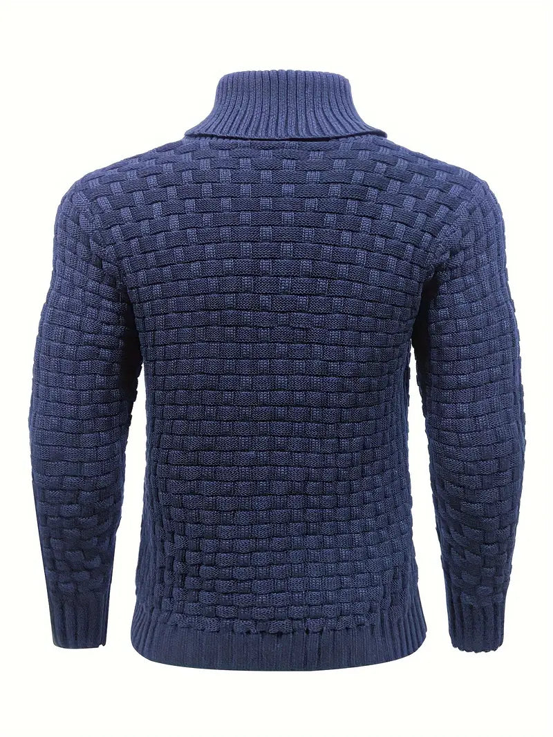 Men’s Textured Shawl Collar Button Pullover Sweater