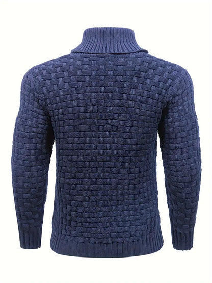 Men’s Textured Shawl Collar Button Pullover Sweater