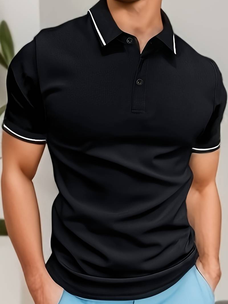 Stylish Caleb color-blocked shirt, short-sleeved with buttons and lapels