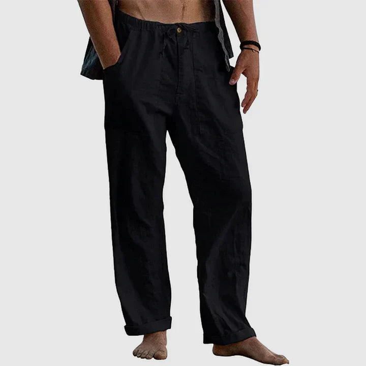 Drawstring linen casual trousers