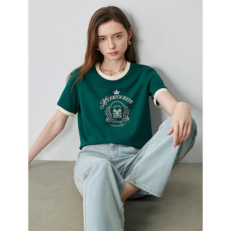 Stylish Printed T-Shirt with Contrast Hem