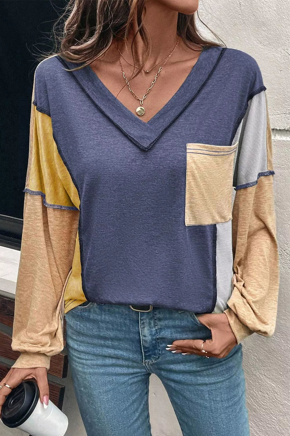Multicolor V Neck Casual Tee Shirt - BritishElegance