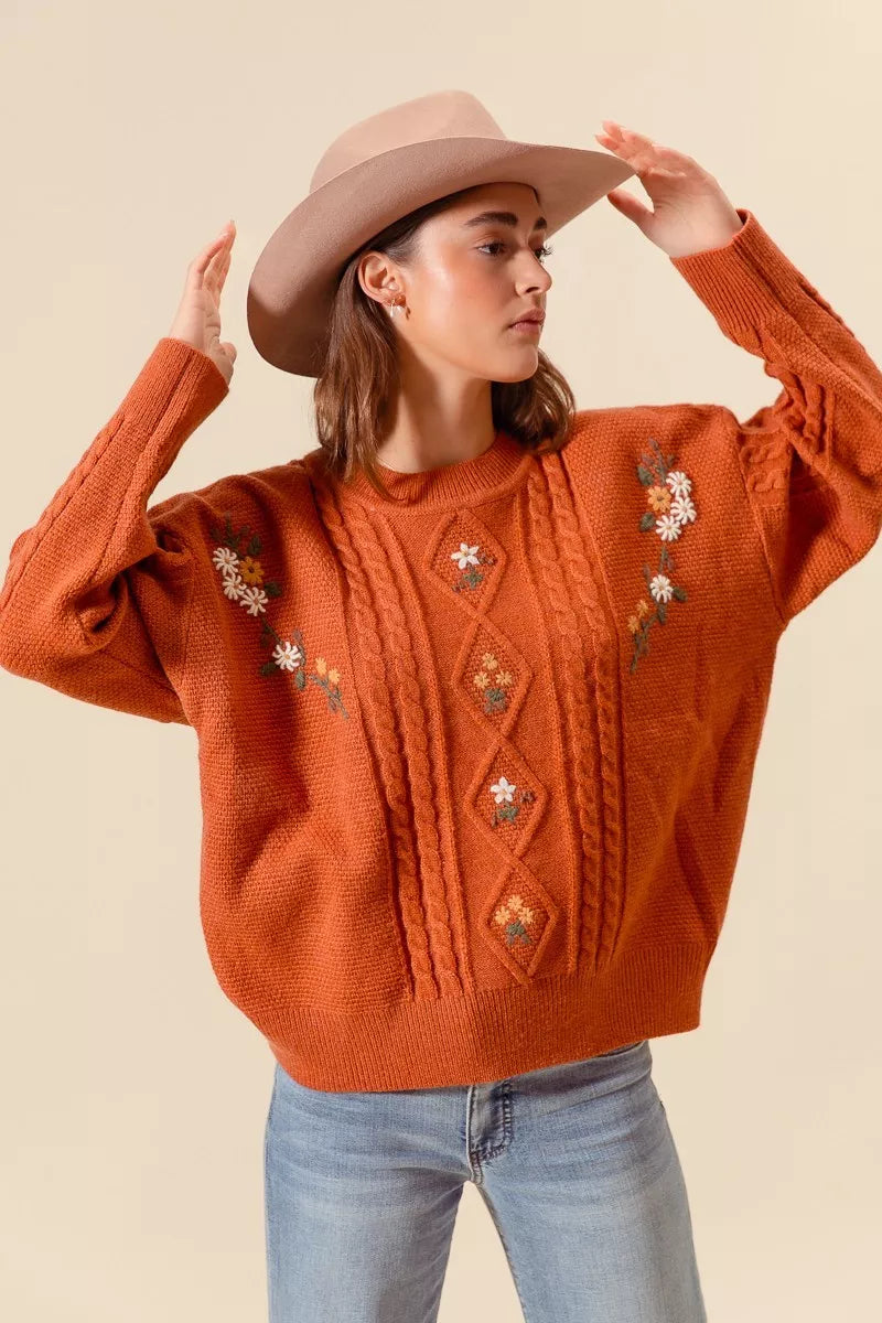 Ladies Classic Crew Neck Floral Sweater - BritishElegance