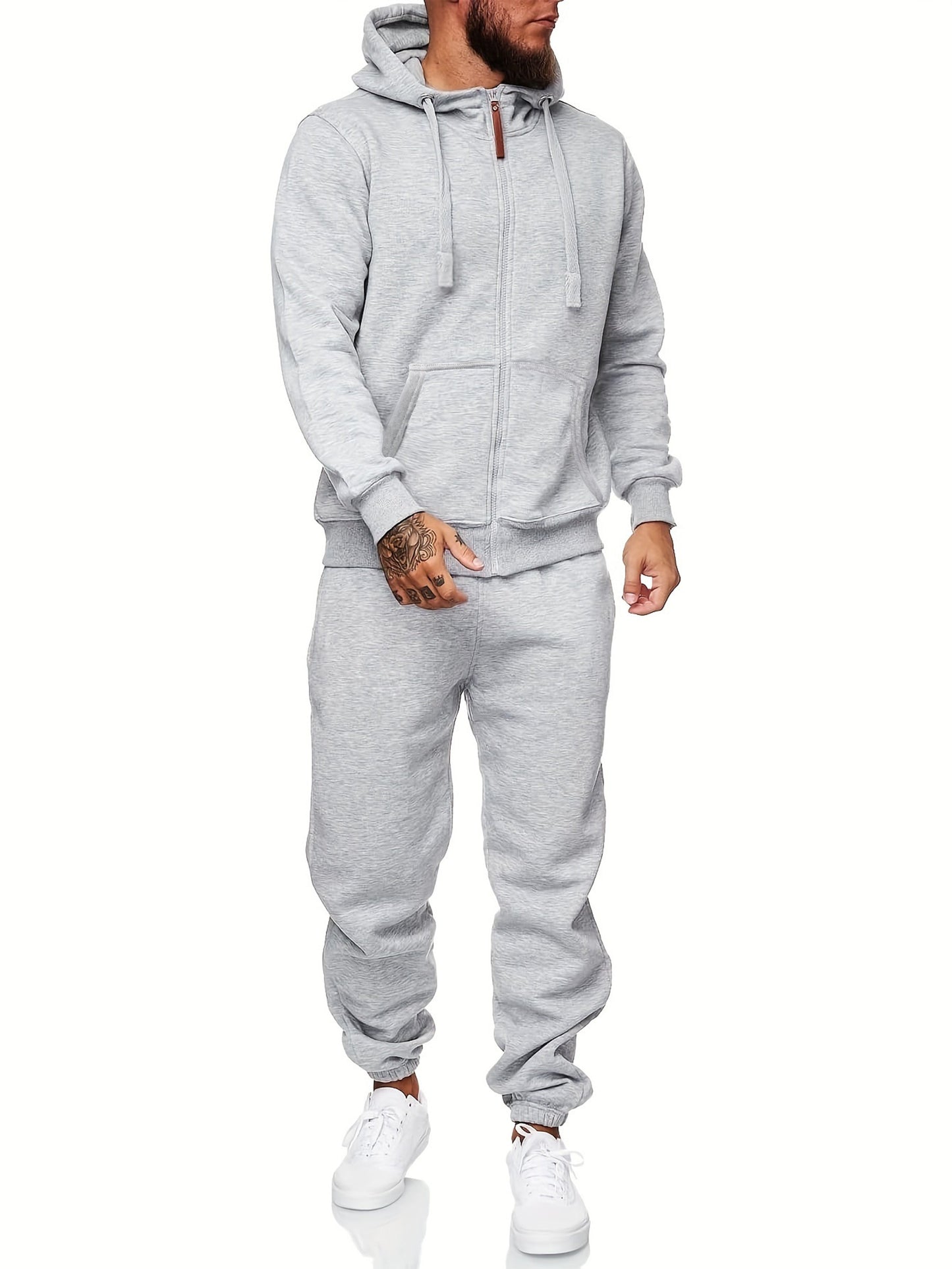 Relaxed Fit Hooded Tracksuit Set with Zip Jacket and Pants