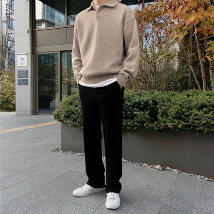The Four Seasons Elegant Men’s Wool Buttoned Polo Knit Jumper