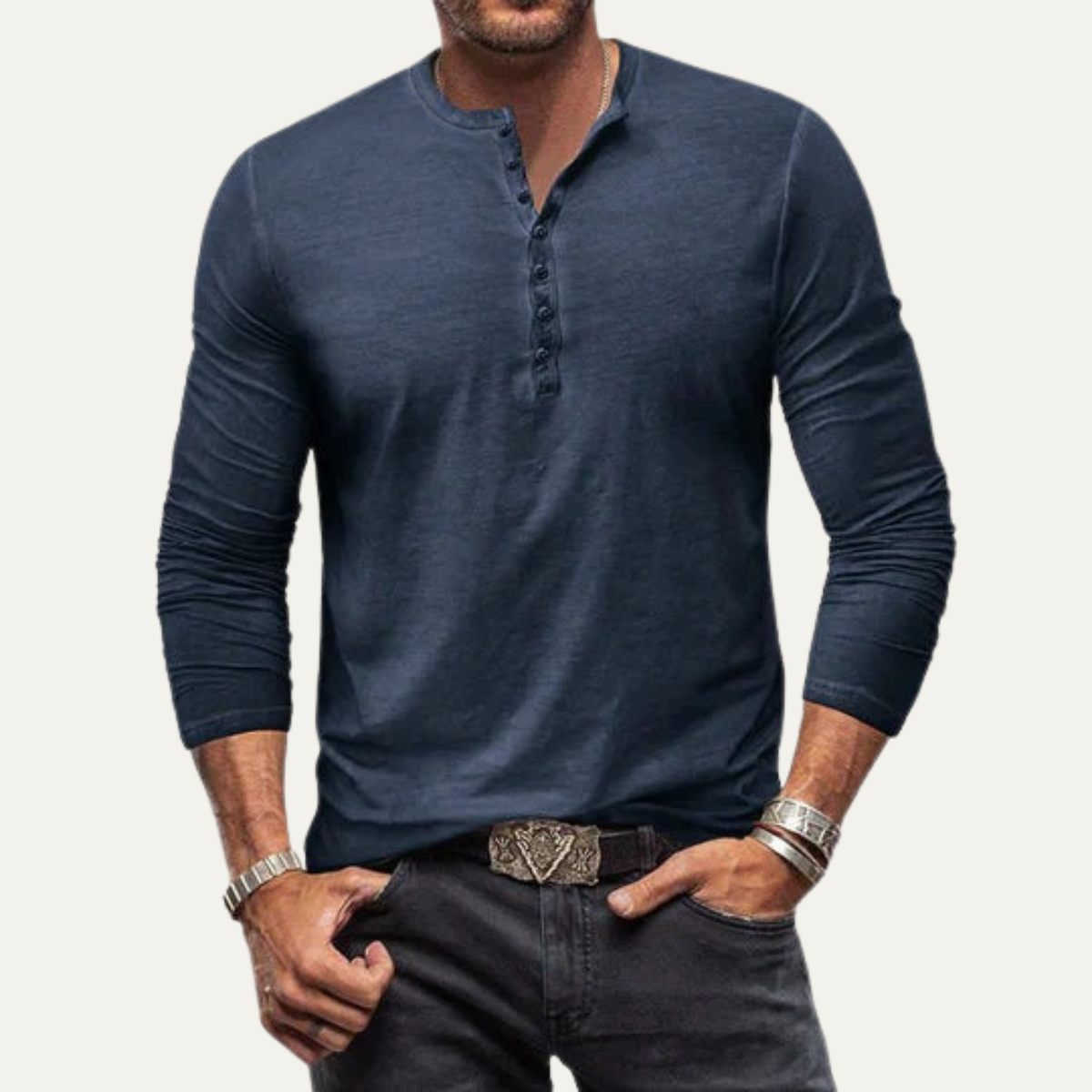 Men’s Long Sleeve Crewneck Henley Shirt