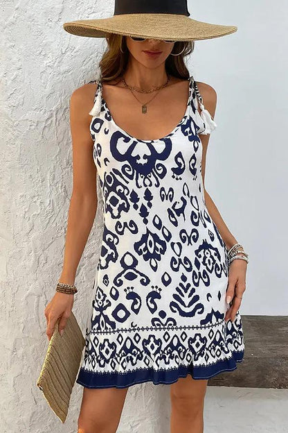 Bohemia Print Round Neck Mini Dress