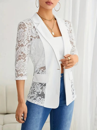 Chic White Lace Jacket for Women - BritishElegance